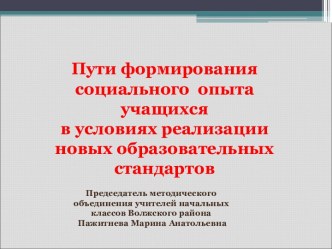 Пути формирования социального опыта учащихся в условиях реализации новых образовательных стандартов