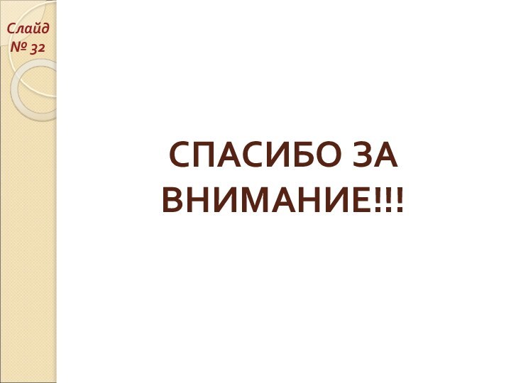 СПАСИБО ЗА ВНИМАНИЕ!!!Слайд № 32