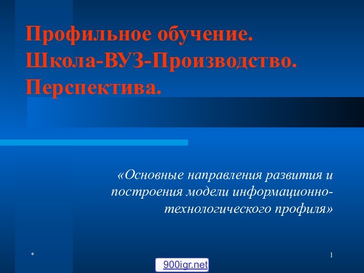 *Профильное обучение. Школа-ВУЗ-Производство. Перспектива.«Основные направления развития и построения модели информационно-технологического профиля»