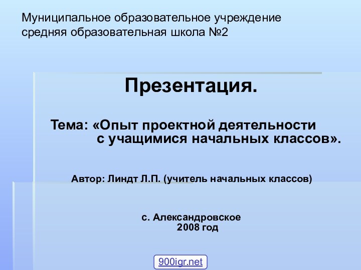 Муниципальное образовательное учреждение  средняя образовательная школа №2 Презентация.  Тема: «Опыт