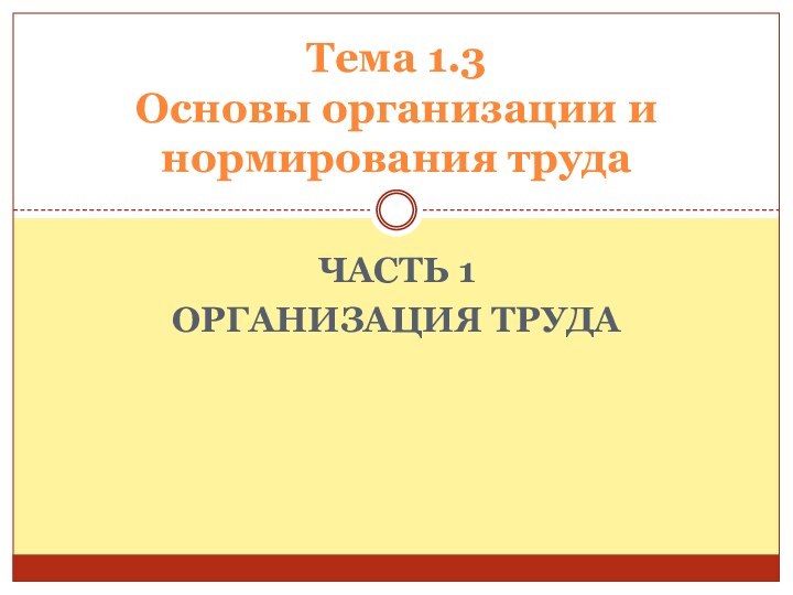 ЧАСТЬ 1Организация трудаТема 1.3 Основы организации и нормирования труда