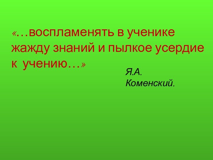 «…воспламенять в ученике жажду знаний и пылкое усердие к учению…»Я.А.Коменский.