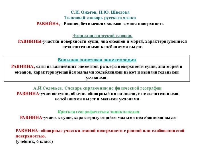 РАВНИНА- обширные участки земной поверхности с ровной или слабоволнистой поверхностью.(учебник, 6 класс)Большая