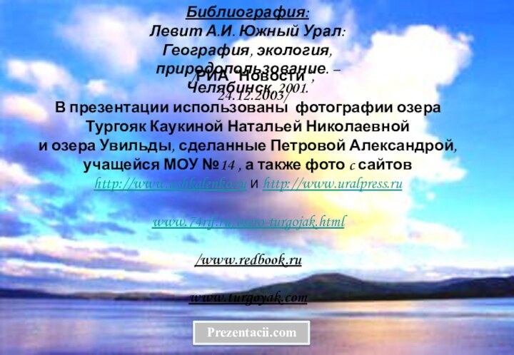 Библиография: Левит А.И. Южный Урал: География, экология, природопользование. – Челябинск, 2001.В презентации