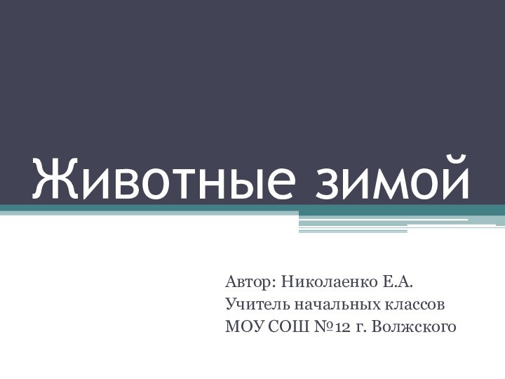 Животные зимойАвтор: Николаенко Е.А.Учитель начальных классовМОУ СОШ №12 г. Волжского