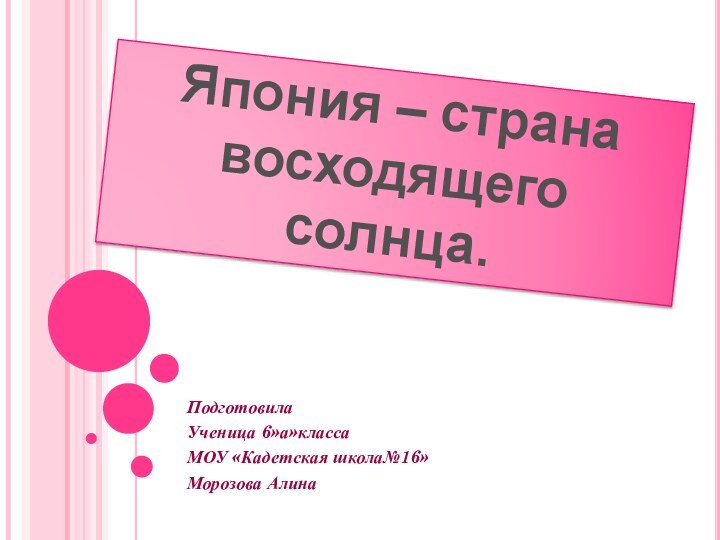 ПодготовилаУченица 6»а»классаМОУ «Кадетская школа№16»Морозова АлинаЯпония – страна восходящего солнца.