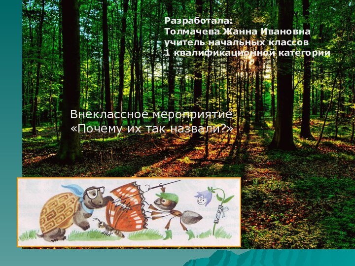 Разработала:Толмачева Жанна Ивановнаучитель начальных классов1 квалификационной категорииВнеклассное мероприятие «Почему их так назвали?»