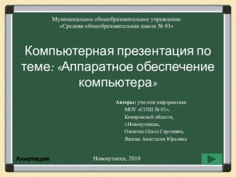 Состав аппаратного обеспечения компьютера