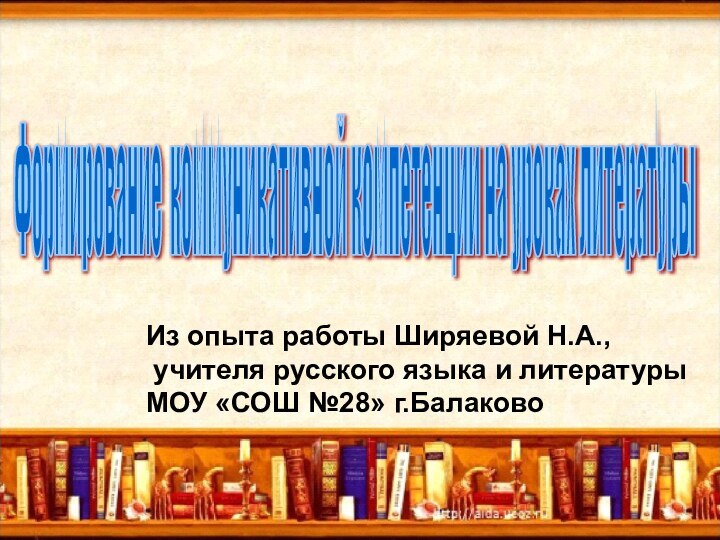 Формирование коммуникативной компетенции на уроках литературы Из опыта работы Ширяевой Н.А., учителя