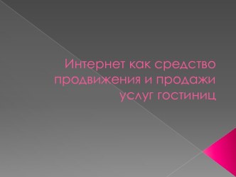 Интернет как средство продвижения и продажи услуг гостиниц