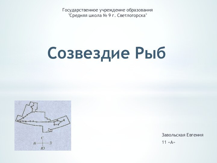 Завольская Евгения 11 «А»Созвездие РыбГосударственное учреждение образования  