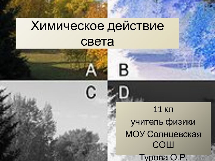 Химическое действие света11 кл учитель физики МОУ Солнцевская СОШ Турова О.Р.