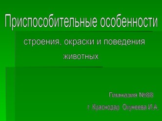 Приспособительные особенности строения, окраски и поведения животных