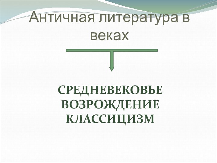 Античная литература в векахСРЕДНЕВЕКОВЬЕВОЗРОЖДЕНИЕ КЛАССИЦИЗМ