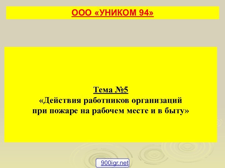 Тема №5 «Действия работников организаций  при пожаре на рабочем месте