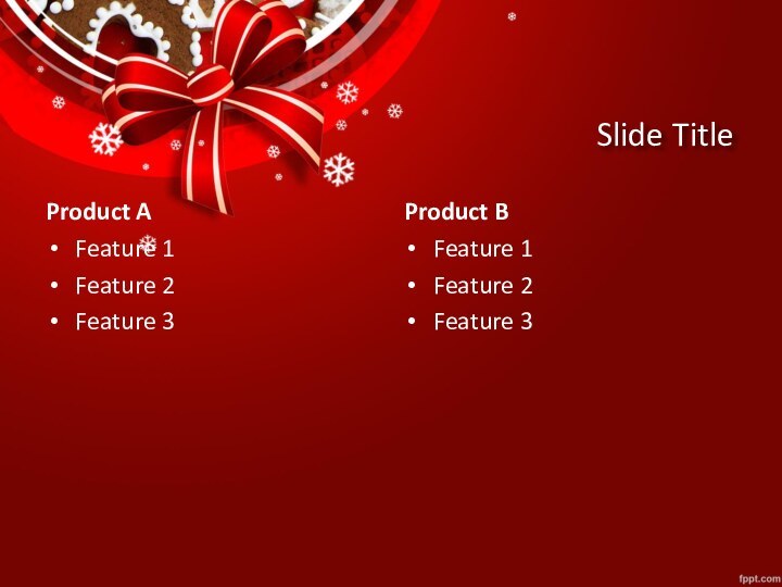 Slide TitleProduct AFeature 1Feature 2Feature 3Product BFeature 1Feature 2Feature 3