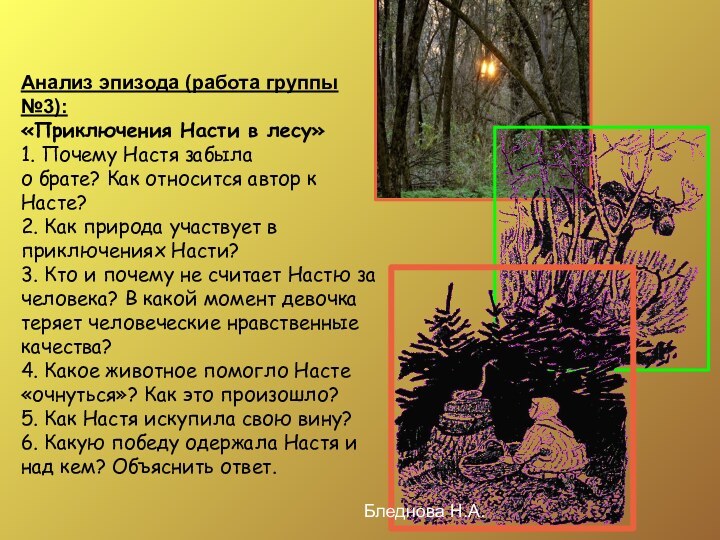 Анализ эпизода (работа группы №3): «Приключения Насти в лесу» 1. Почему Настя