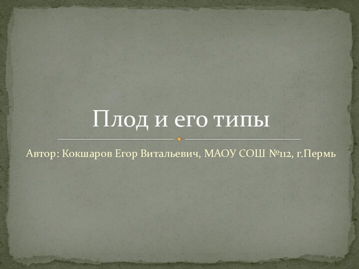 Автор: Кокшаров Егор Витальевич, МАОУ СОШ №112, г.ПермьПлод и его типы