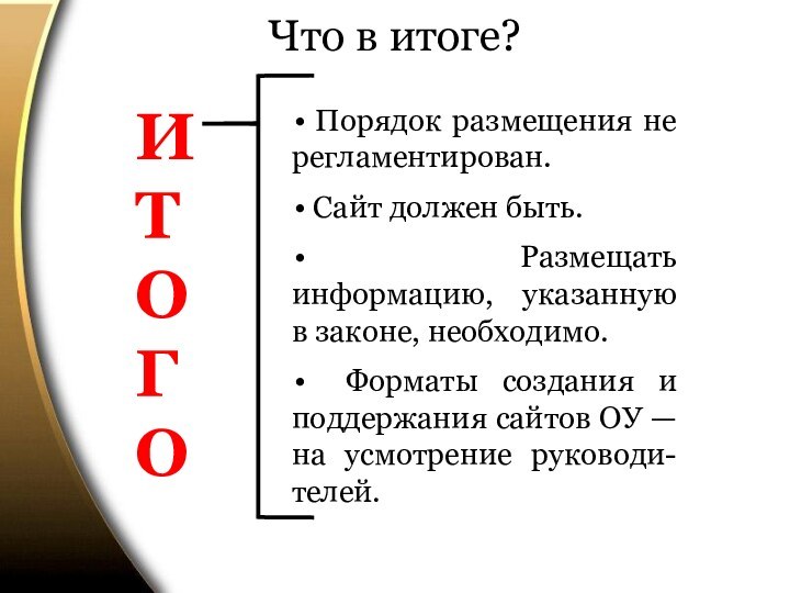 Что в итоге? Порядок размещения не регламентирован. Сайт должен быть. Размещать информацию,