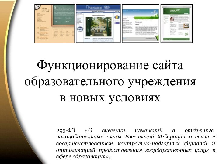 Функционирование сайта образовательного учреждения в новых условиях293-ФЗ «О внесении изменений