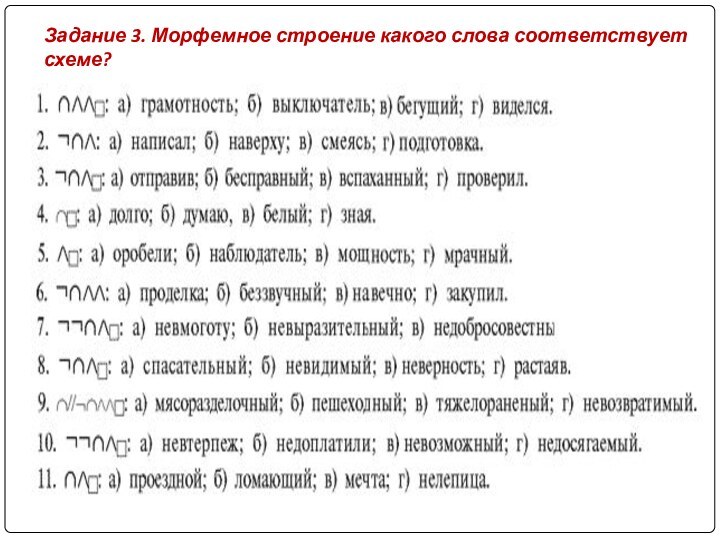 Задание 3. Морфемное строение какого слова соответствует схеме?