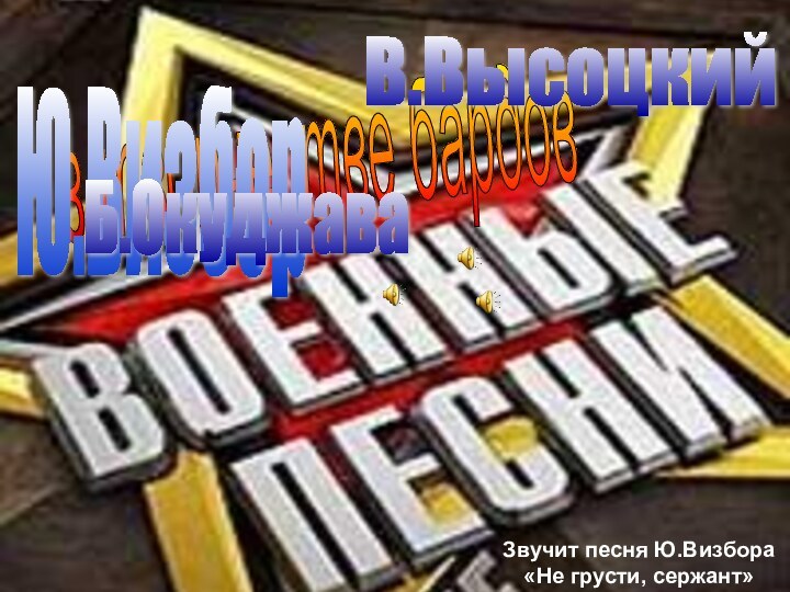 в творчестве бардов Ю.Визбор  Б.Окуджава В.Высоцкий Звучит песня Ю.Визбора «Не грусти, сержант»