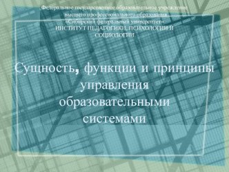 Сущность, функции и принципы управления образовательными системами