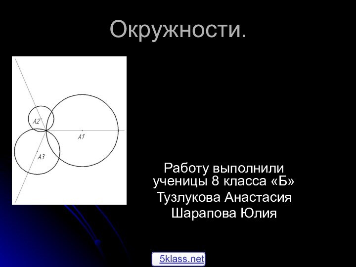 Окружности.Работу выполнили ученицы 8 класса «Б»Тузлукова Анастасия Шарапова Юлия