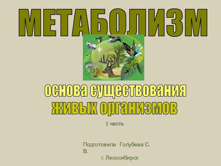 МЕТАБОЛИЗМоснова существованияживых организмовПодготовила  Голубева С.В. г. Лесосибирск 1 часть