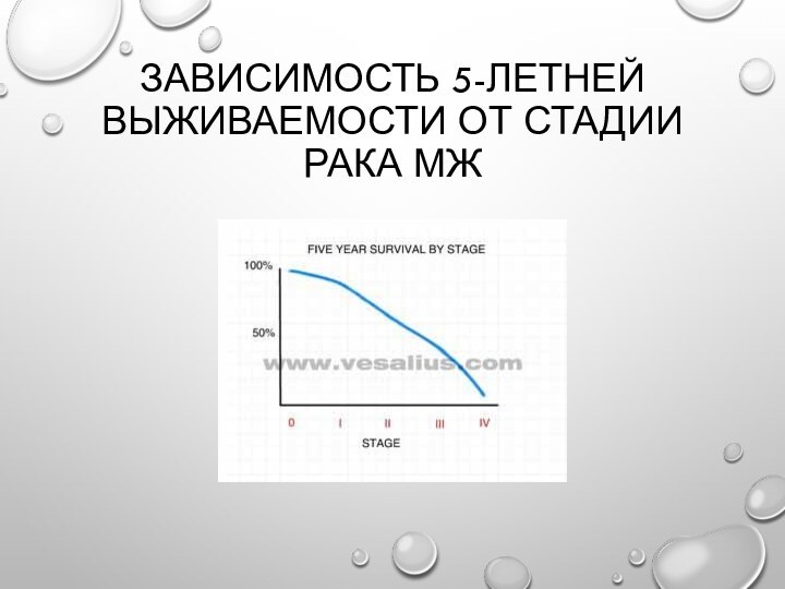 Зависимость 5-летней выживаемости от стадии рака МЖ