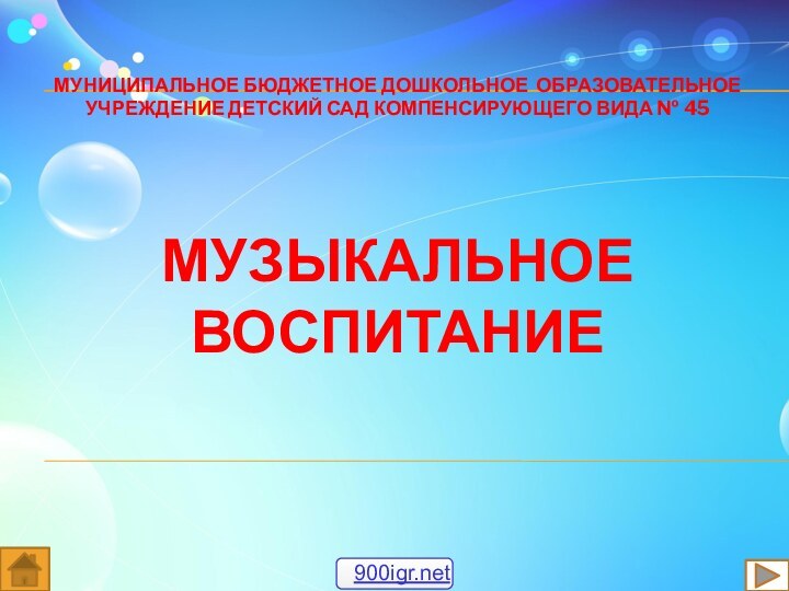 МУЗЫКАЛЬНОЕ ВОСПИТАНИЕ МУНИЦИПАЛЬНОЕ БЮДЖЕТНОЕ ДОШКОЛЬНОЕ ОБРАЗОВАТЕЛЬНОЕ УЧРЕЖДЕНИЕ ДЕТСКИЙ САД КОМПЕНСИРУЮЩЕГО ВИДА № 45