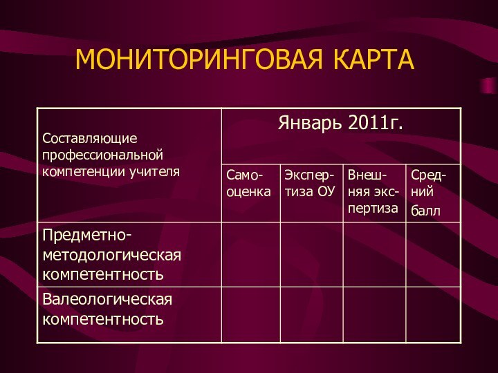 МОНИТОРИНГОВАЯ КАРТА