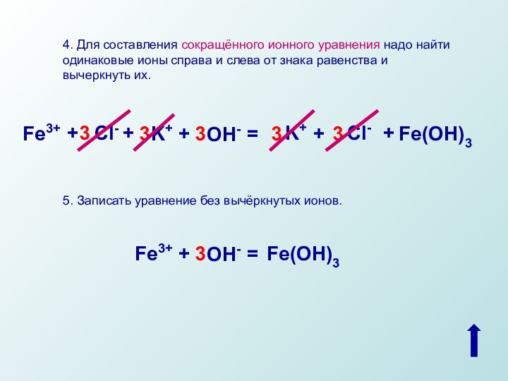 4. Для составления сокращённого ионного уравнения надо найти одинаковые ионы справа и