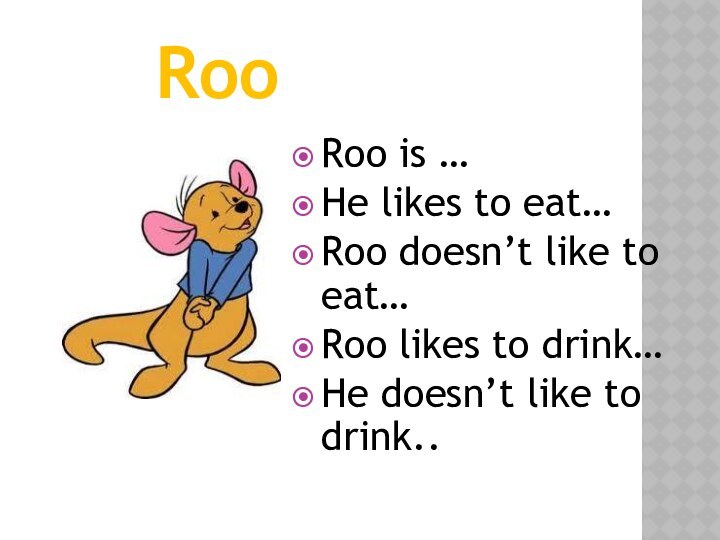 RooRoo is …He likes to eat…Roo doesn’t like