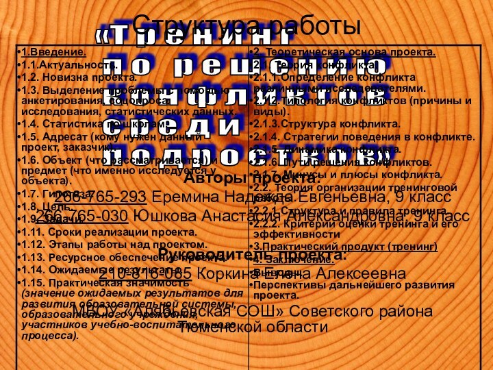 Авторы проекта:266-765-293 Еремина Надежда Евгеньевна, 9 класс266-765-030 Юшкова Анастасия Александровна, 9 классРуководитель проекта:210-816-085 Коркина