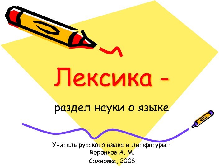 Лексика - раздел науки о языкеУчитель русского языка и литературы – Воронков А. М. Сохновка, 2006