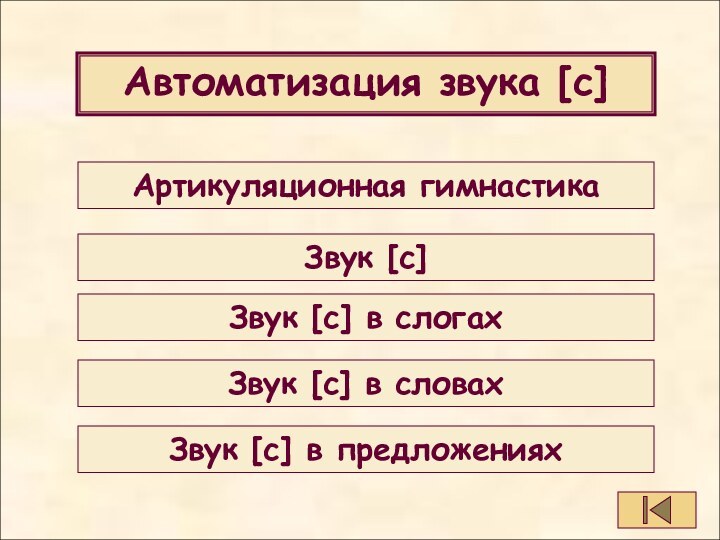 Автоматизация звука [с].Автоматизация звука [с].Автоматизация звука [с]Артикуляционная гимнастикаЗвук [с]Звук [с] в слогахЗвук