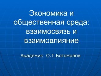 Экономика и общественная среда