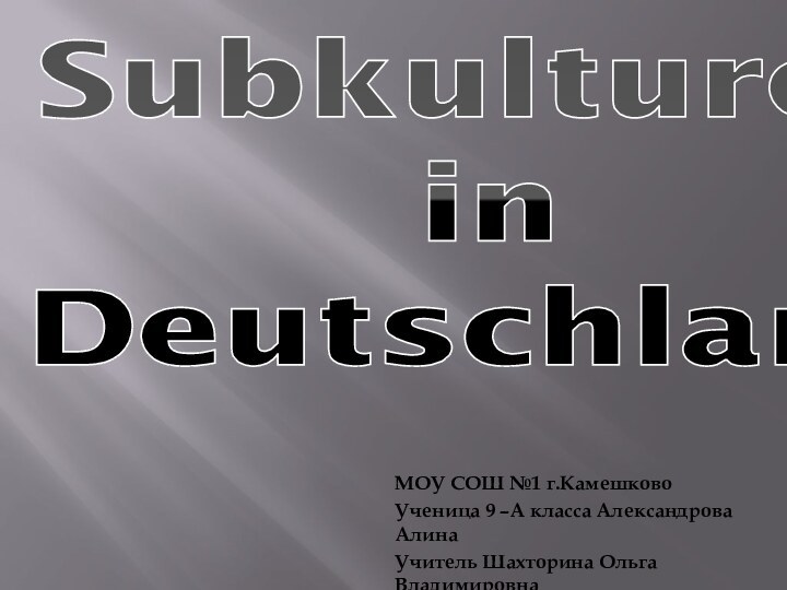 Subkulturen  in  DeutschlandМОУ СОШ №1 г.Камешково Ученица 9 –А