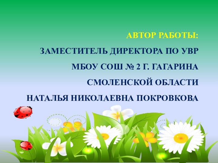 Автор работы:  заместитель директора по УВР МБОУ СОШ № 2 г.