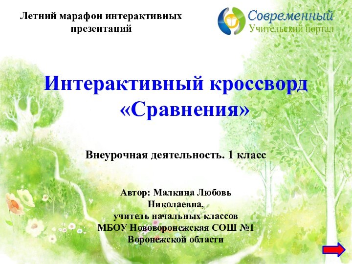 Летний марафон интерактивных презентацийАвтор: Малкина Любовь Николаевна, учитель начальных классов МБОУ Нововоронежская