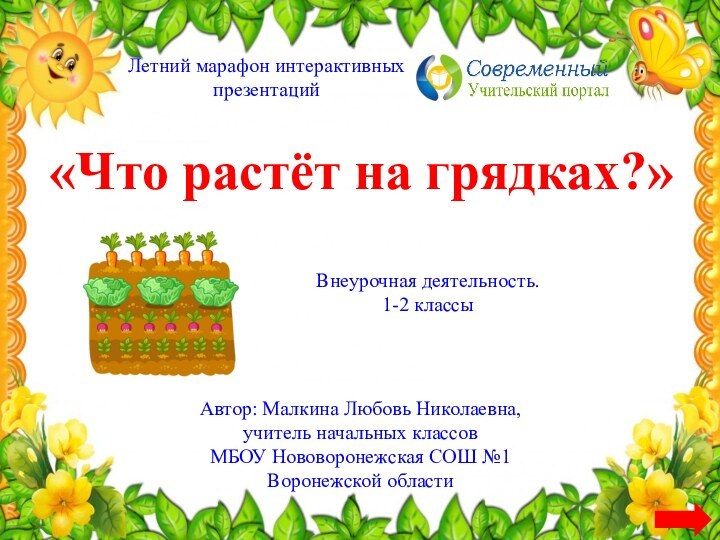 Летний марафон интерактивных презентацийАвтор: Малкина Любовь Николаевна, учитель начальных классов МБОУ Нововоронежская