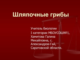 Урок по теме Шляпочные грибы