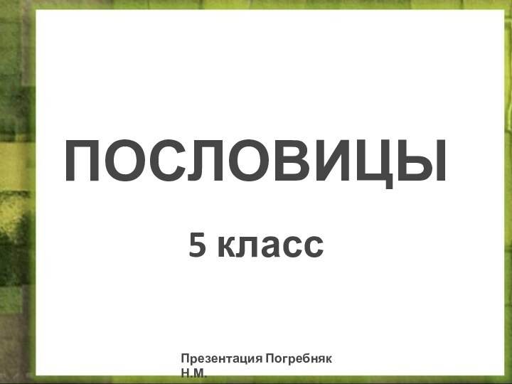 ПОСЛОВИЦЫ5 классПрезентация Погребняк Н.М.