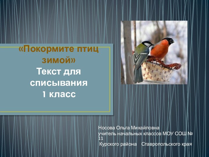 «Покормите птиц зимой» Текст для списывания 1 классНосова Ольга