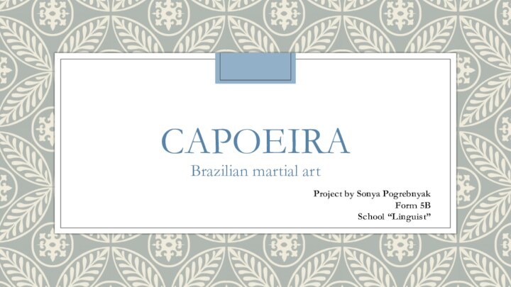 CapoeiraBrazilian martial artProject by Sonya PogrebnyakForm 5BSchool “Linguist”