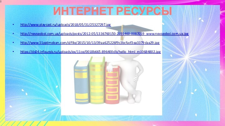 ИНТЕРНЕТ РЕСУРСЫ http://www.playcast.ru/uploads/2018/05/31/25327297.jpg http://nevseoboi.com.ua/uploads/posts/2012-05/1336760150-2191460-0087019_www.nevseoboi.com.ua.jpg http://www.51pptmoban.com/d/file/2015/10/13/39aa625226f9c3bcfacf3ea3379daa29.jpg https://ds04.infourok.ru/uploads/ex/11ce/0018b665-896400db/hello_html_m10684802.jpg