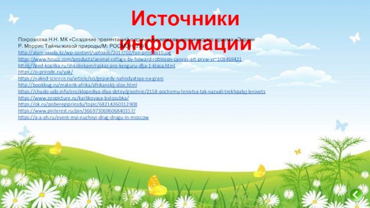 Источники информацииПокровкова Н.Н. МК «Создание презентаций с применением технологического приема «Экран»Р. Моррис