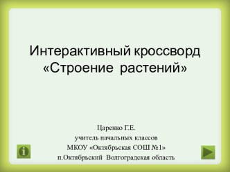 Интерактивный кроссворд Строение растений