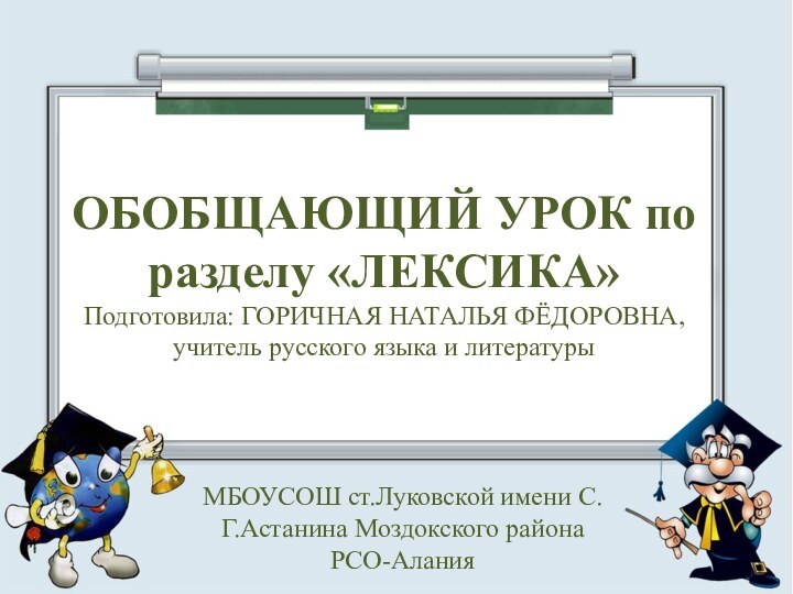 ОБОБЩАЮЩИЙ УРОК по разделу «ЛЕКСИКА» Подготовила: ГОРИЧНАЯ НАТАЛЬЯ ФЁДОРОВНА, учитель русского языка